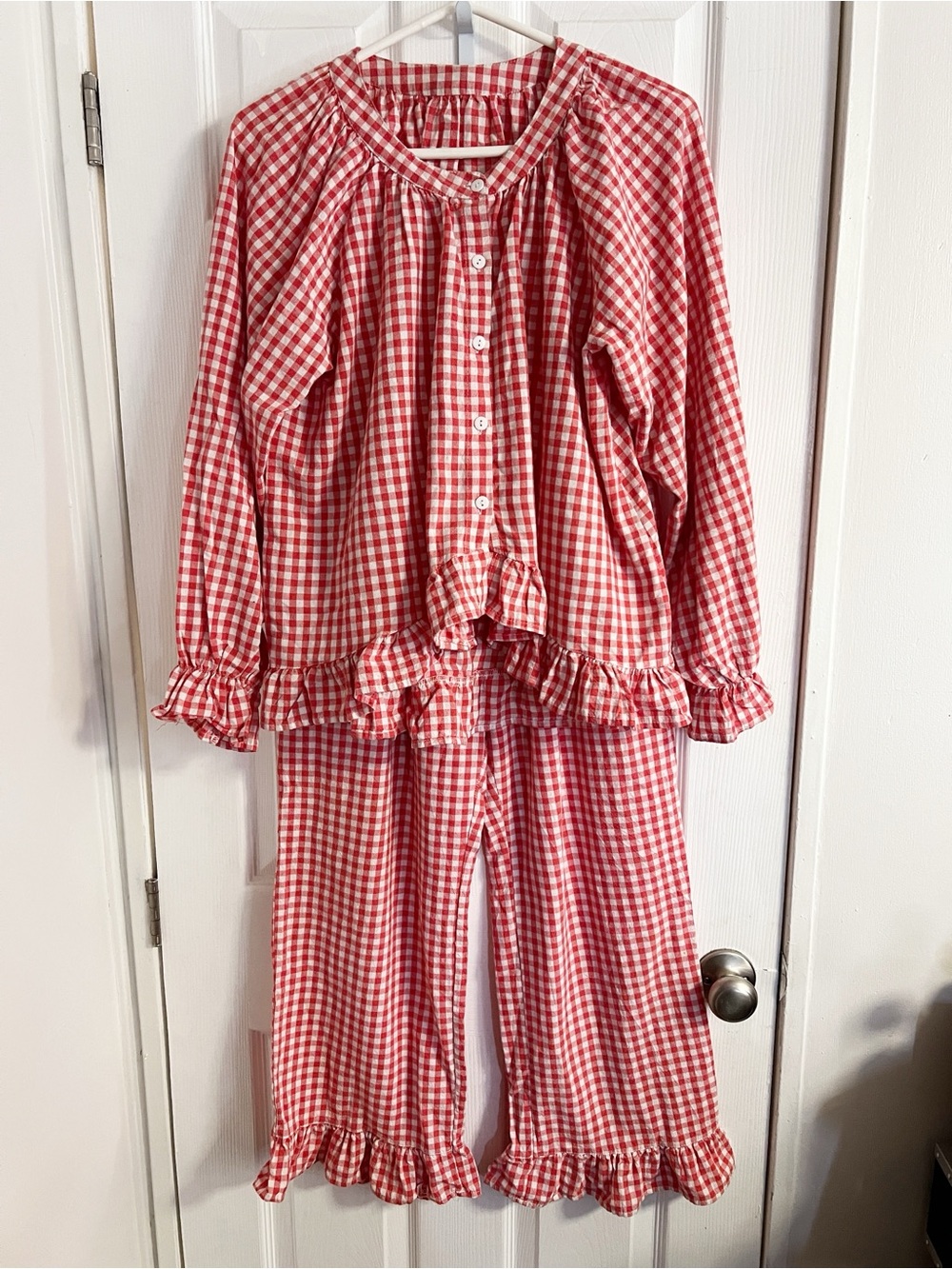 Amazon Red Gingham Ruffle Pajama Set